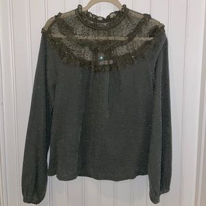 Anthropologie green sparkle blouse